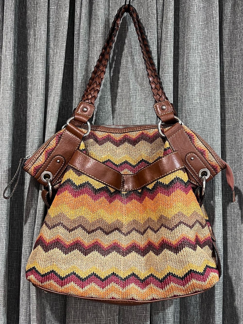 Boho Woven Tote Bag | Braided Leather Handles Large Southwestern Shoulder Tote